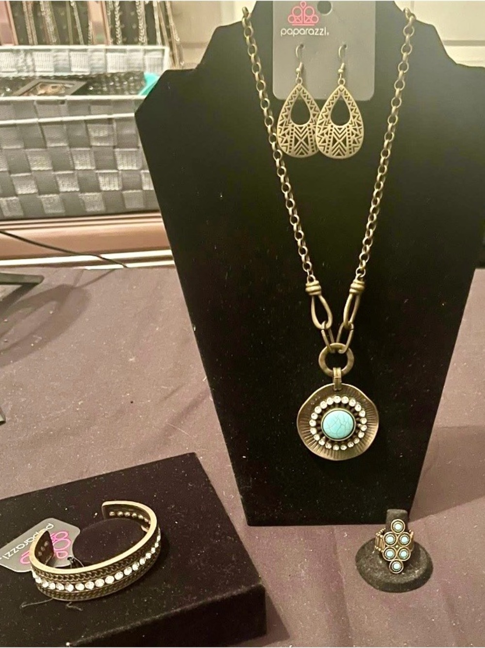 paparazzi Antiqued Gold Necklace Set with Turquoise Accents